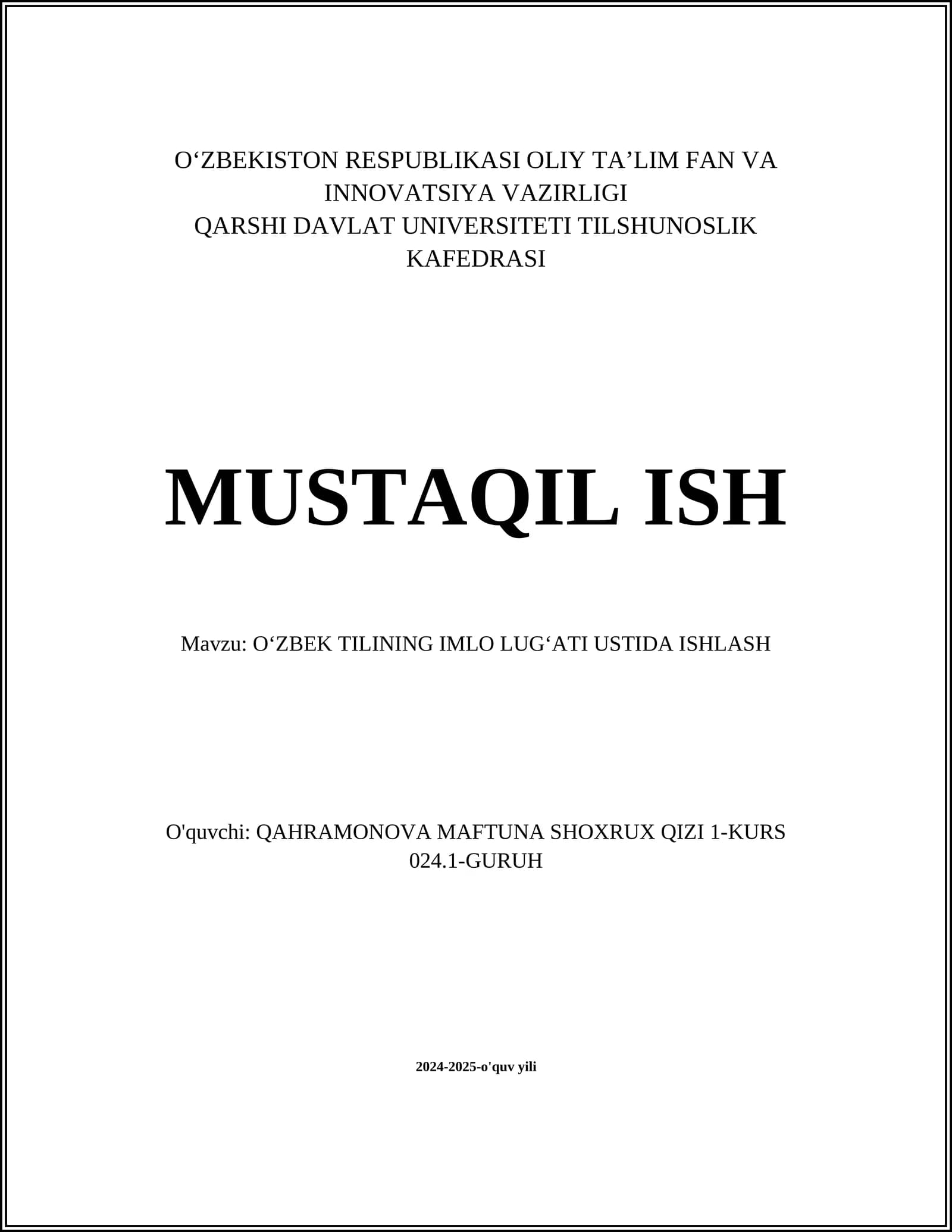 OʻZBEK TILINING IMLO LUGʻATI USTIDA ISHLASH