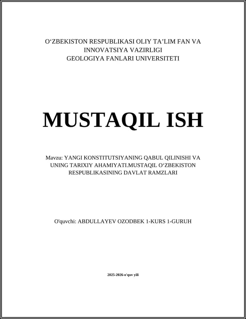 YANGI KONSTITUTSIYANING QABUL QILINISHI VA UNING TARIXIY AHAMIYATI