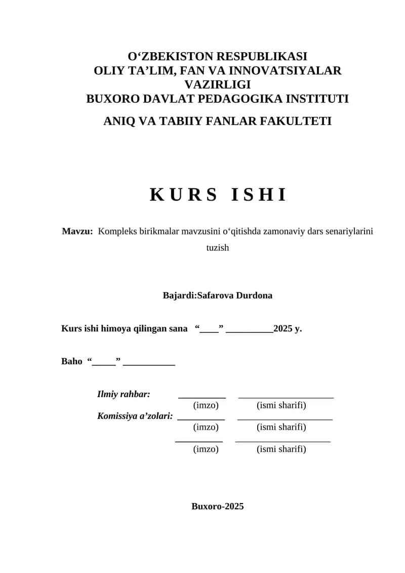 Kompleks birikmalar mavzusini o‘qitishda zamonaviy dars senariylarini tuzish