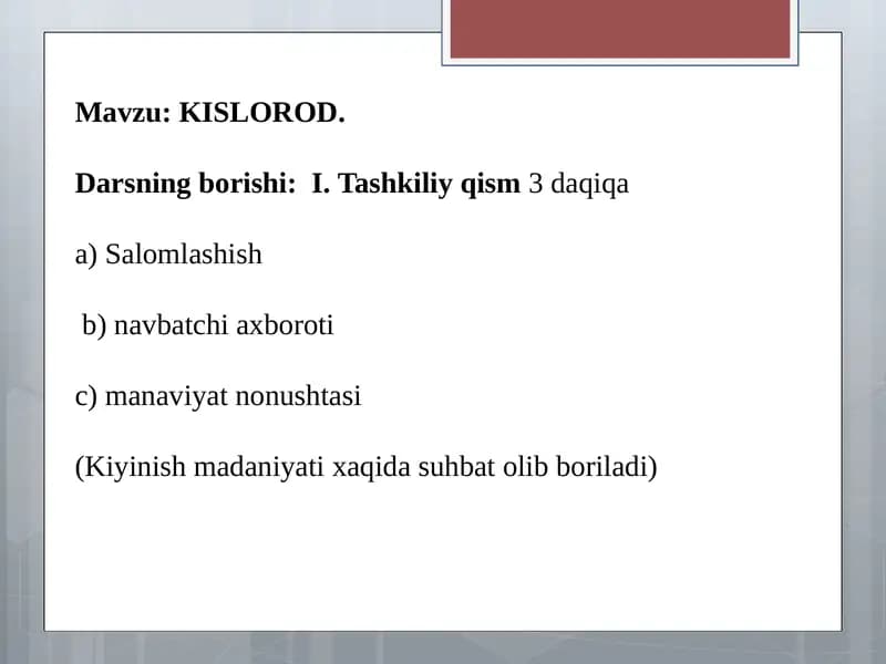 Kislorod mavzusida ochiq dars