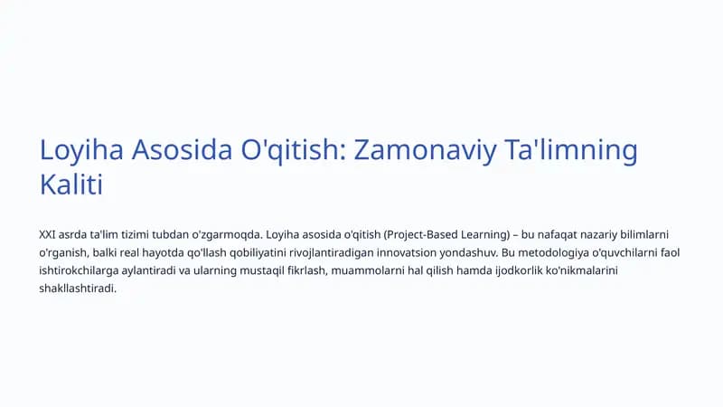 Loyiha Asosida O'qitish