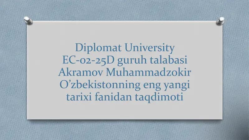 O’zbekistondagi iqtisodiy islohotlar va uning natijalari