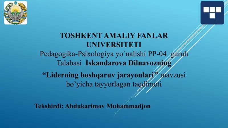 Liderning boshqaruv jarayonlari