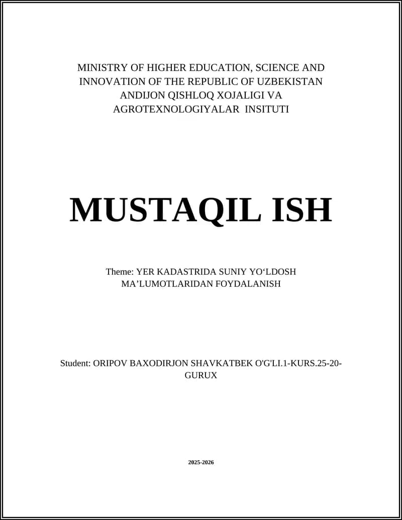 Yer Kadastrida Suniy Yoʻldosh Maʼlumotlaridan Foydalanish