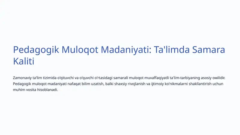 Pedagogik Muloqot Madaniyati: Ta'limda Samara Kaliti