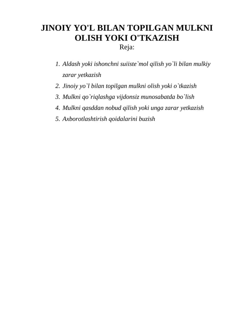 JINOIY YO'L BILAN TOPILGAN MULKNI OLISH YOKI O'TKAZISH
