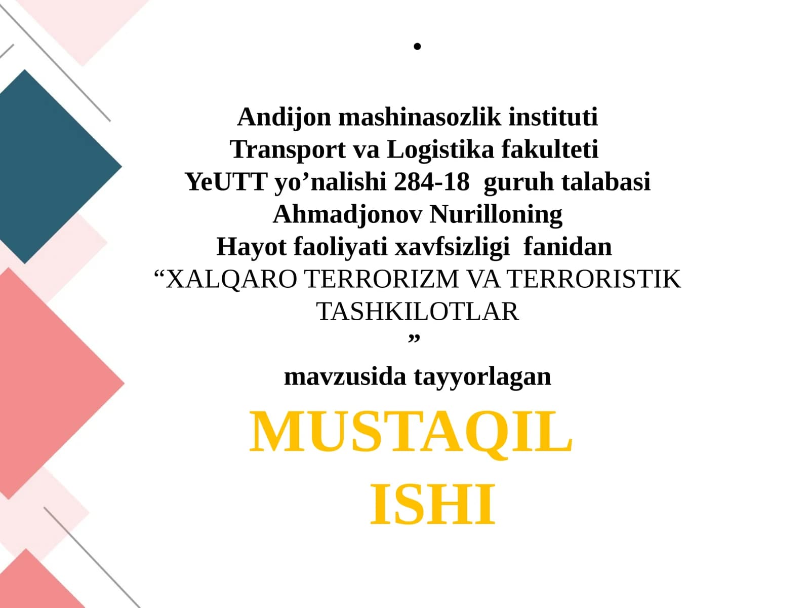 "XALQARO TERRORIZM VA TERRORISTIK TASHKILOTLAR"