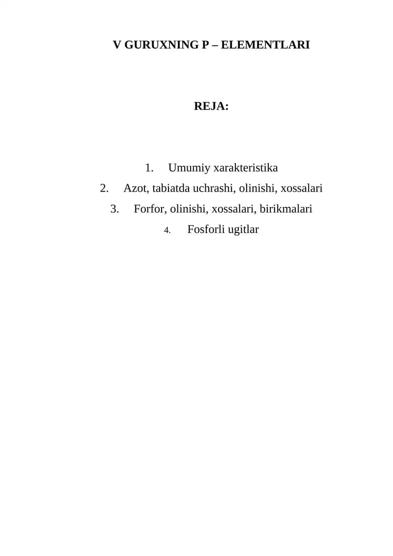 V GURUXNING P – ELEMENTLARI