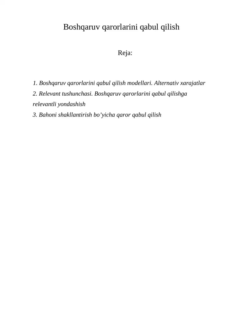 Boshqaruv qarorlarini qabul qilish modellari