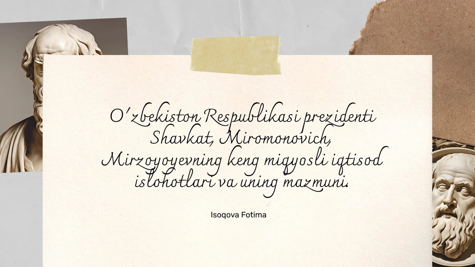 O'zbekiston Respublikasi prezidenti Shavkat Miromonovich Mirzoyoyevning keng miqyosli iqtisod islohotlari va uning mazmuni