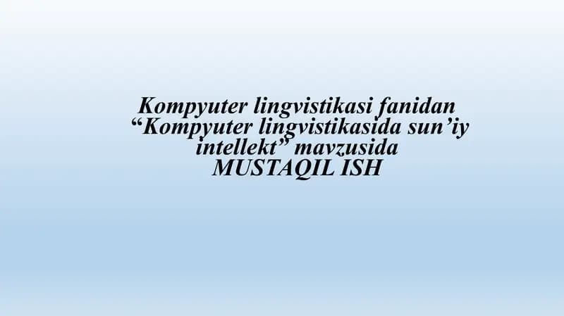 Kompyuter lingvistikasida sun’iy intellekt
