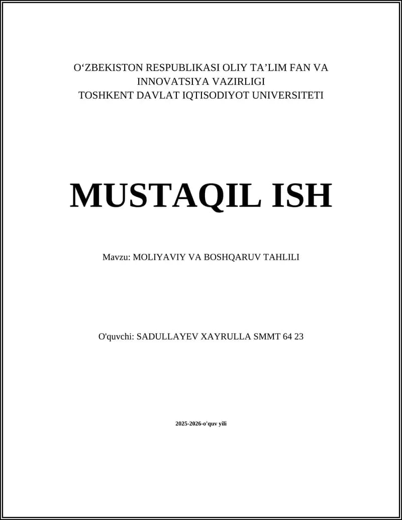 Moliyaviy va boshqaruv tahlili