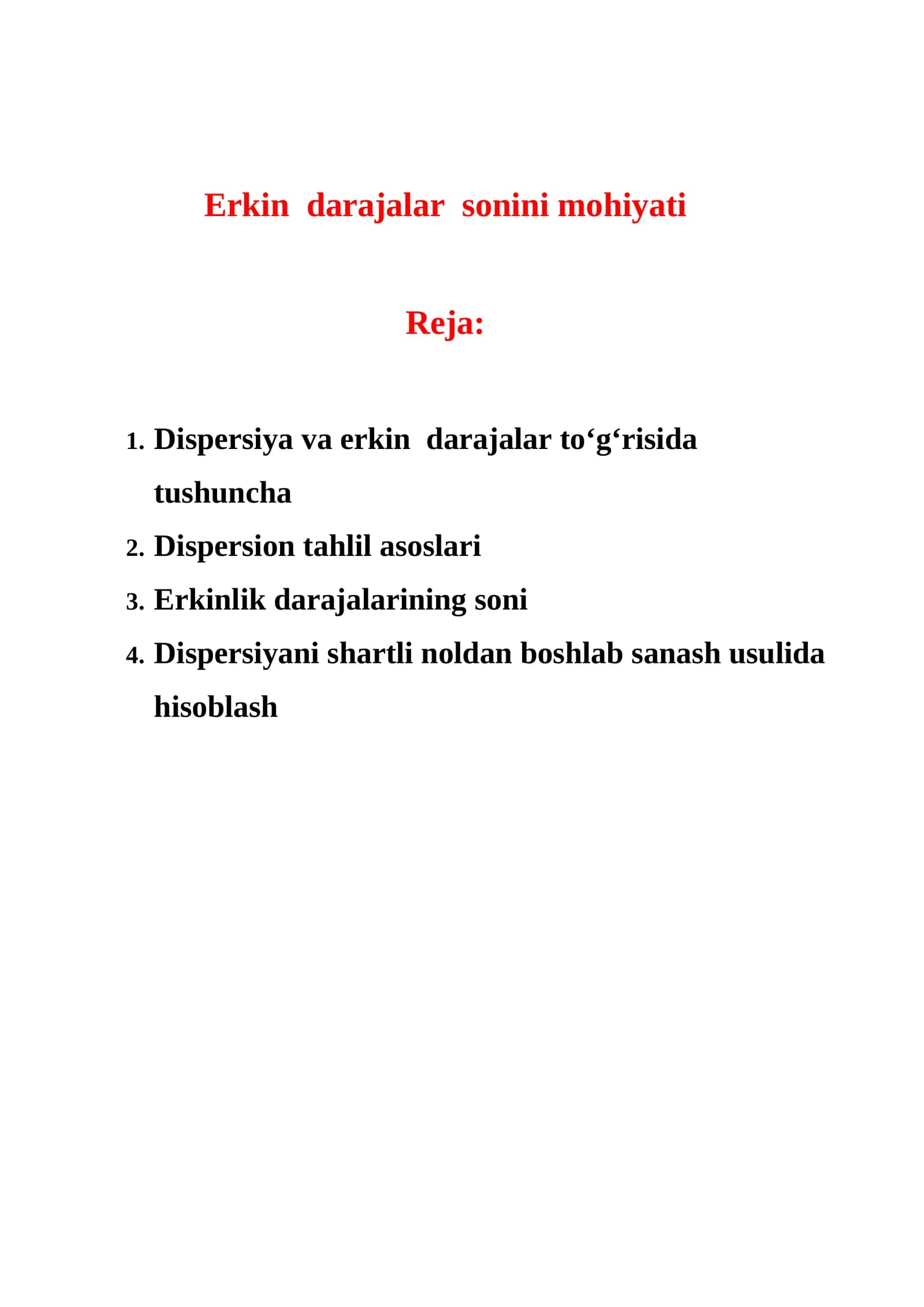 Erkin darajalar sonini mohiyati