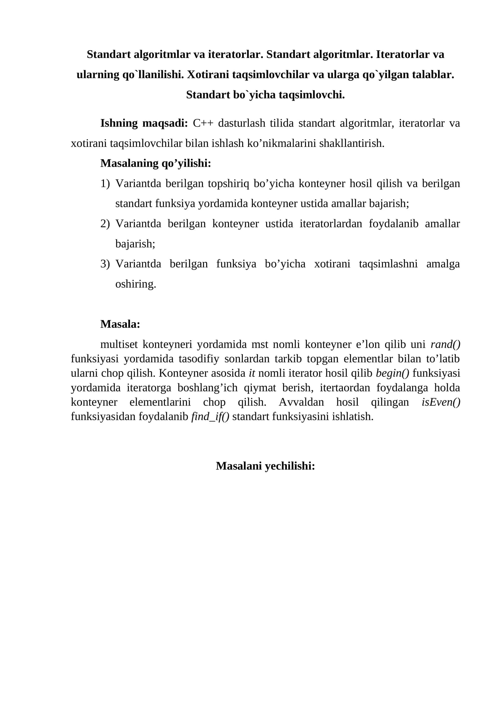 Standart algoritmlar va iteratorlar