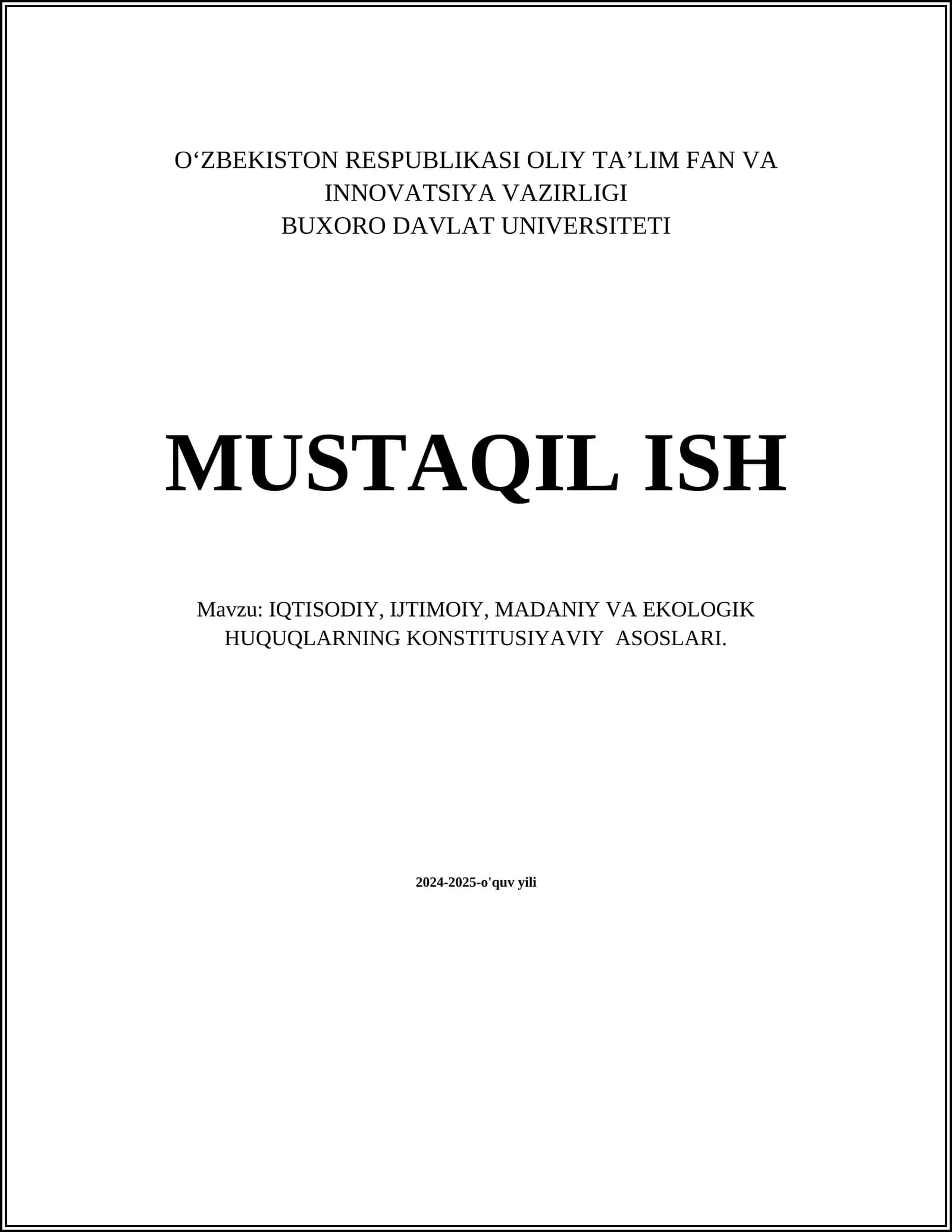 IQTISODIY, IJTIMOIY, MADANIY VA EKOLOGIK HUQUQLARNING KONSTITUSIYAVIY ASOSLARI