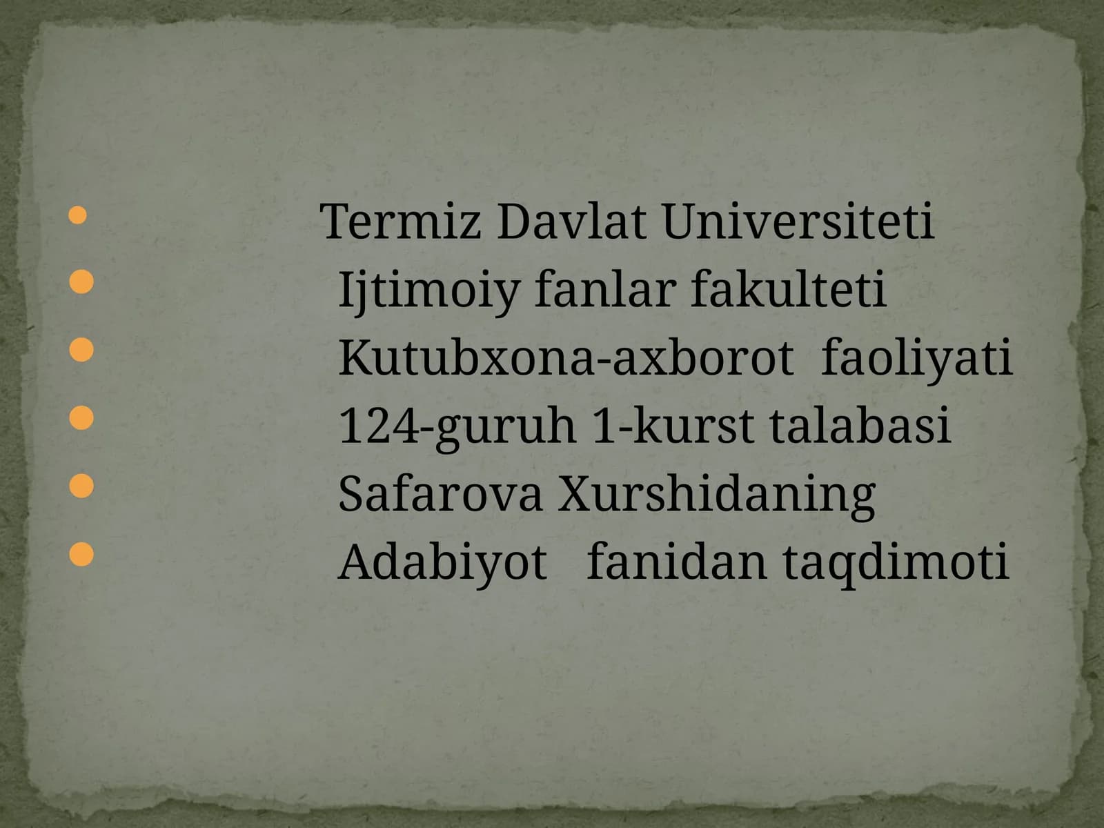 Adabiyot fanidan taqdimoti