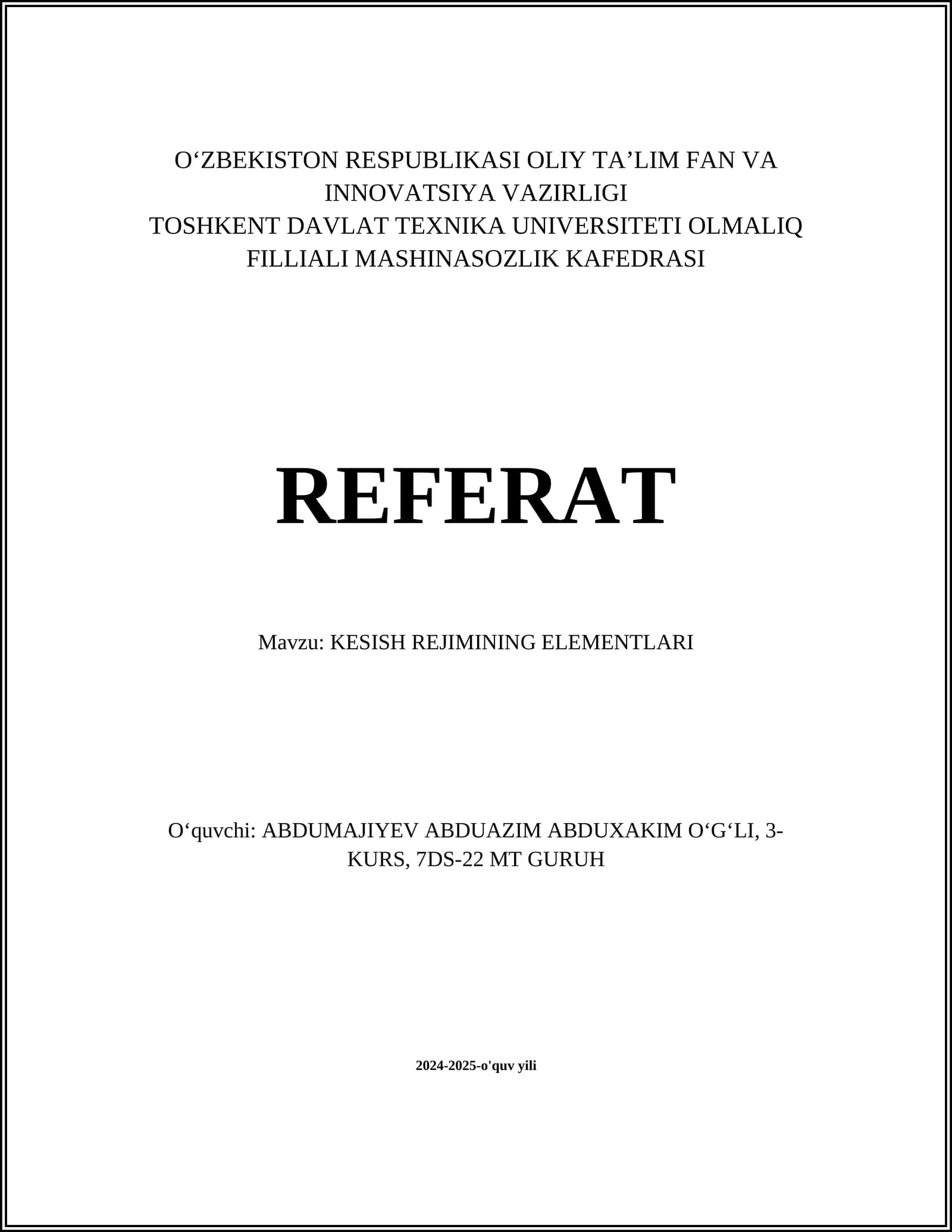 KESISH REJIMINING ELEMENTLARI