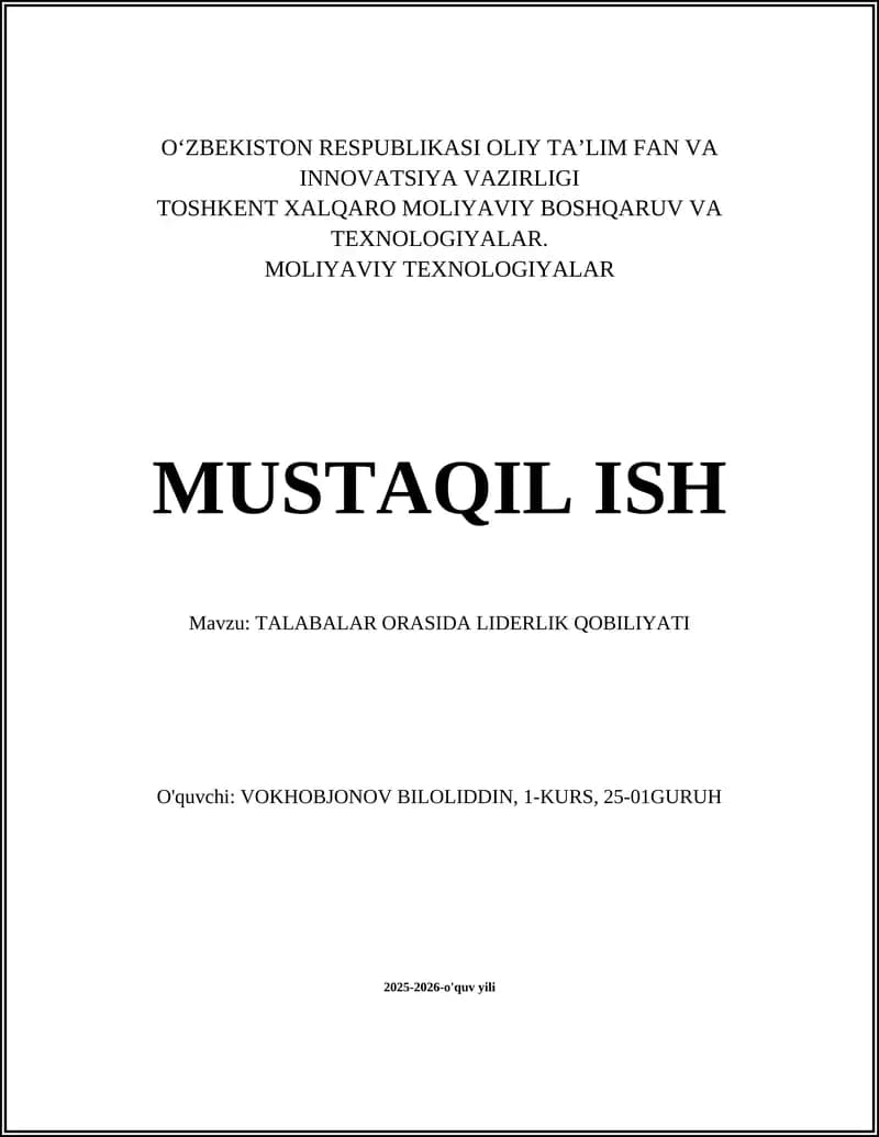 TALABALAR ORASIDA LIDERLIK QOBILIYATI