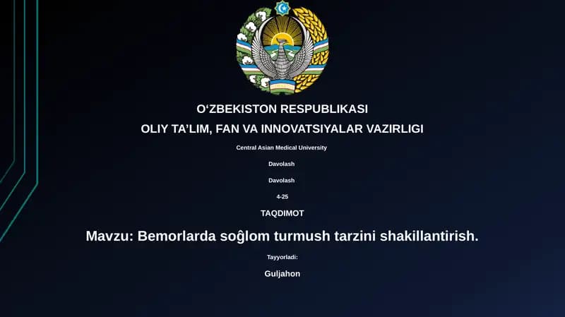 Bemorlarda soĝlom turmush tarzini shakillantirish