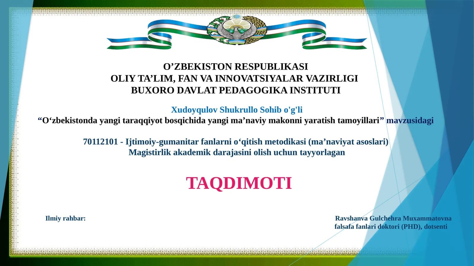 O‘zbеkistonda yangi taraqqiyot bosqichida yangi ma’naviy makonni yaratish tamoyillari