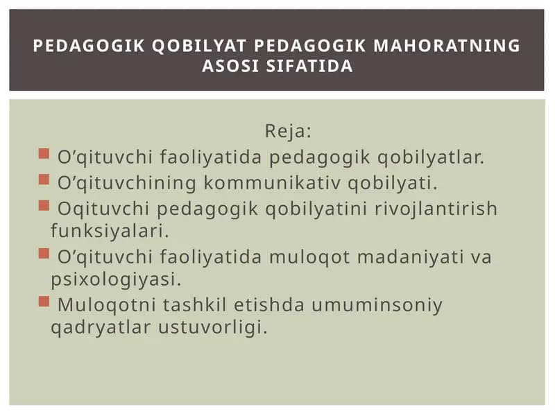 PEdagogik qobilyat pedagogik mahoratning asosi sifatida