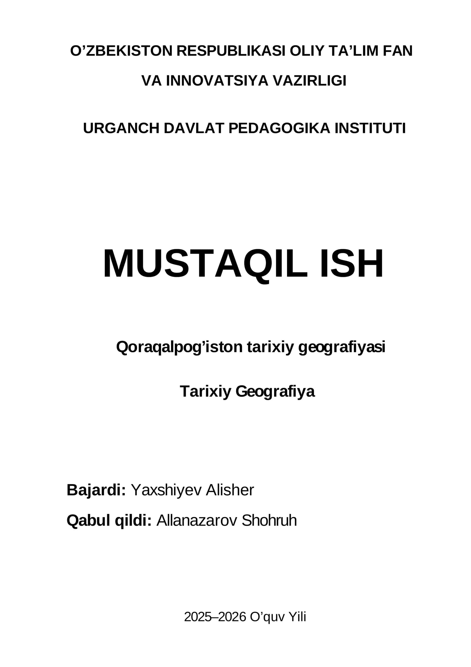 Qoraqalpog’iston tarixiy geografiyasi