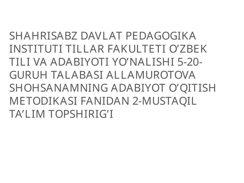 ADABIYOTO’QITISH METODIKASI