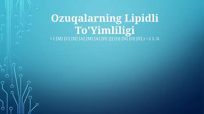 Ozuqalarning Lipidli To'Yimliligi