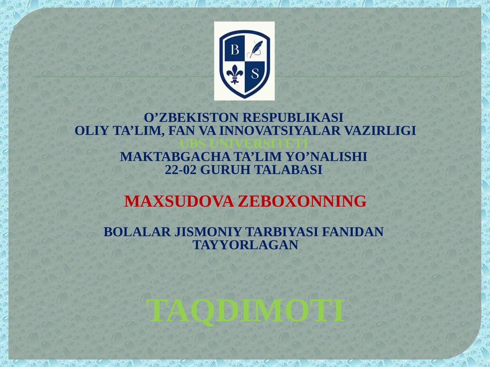 Bolalar Jismoniy Tarbiyasi