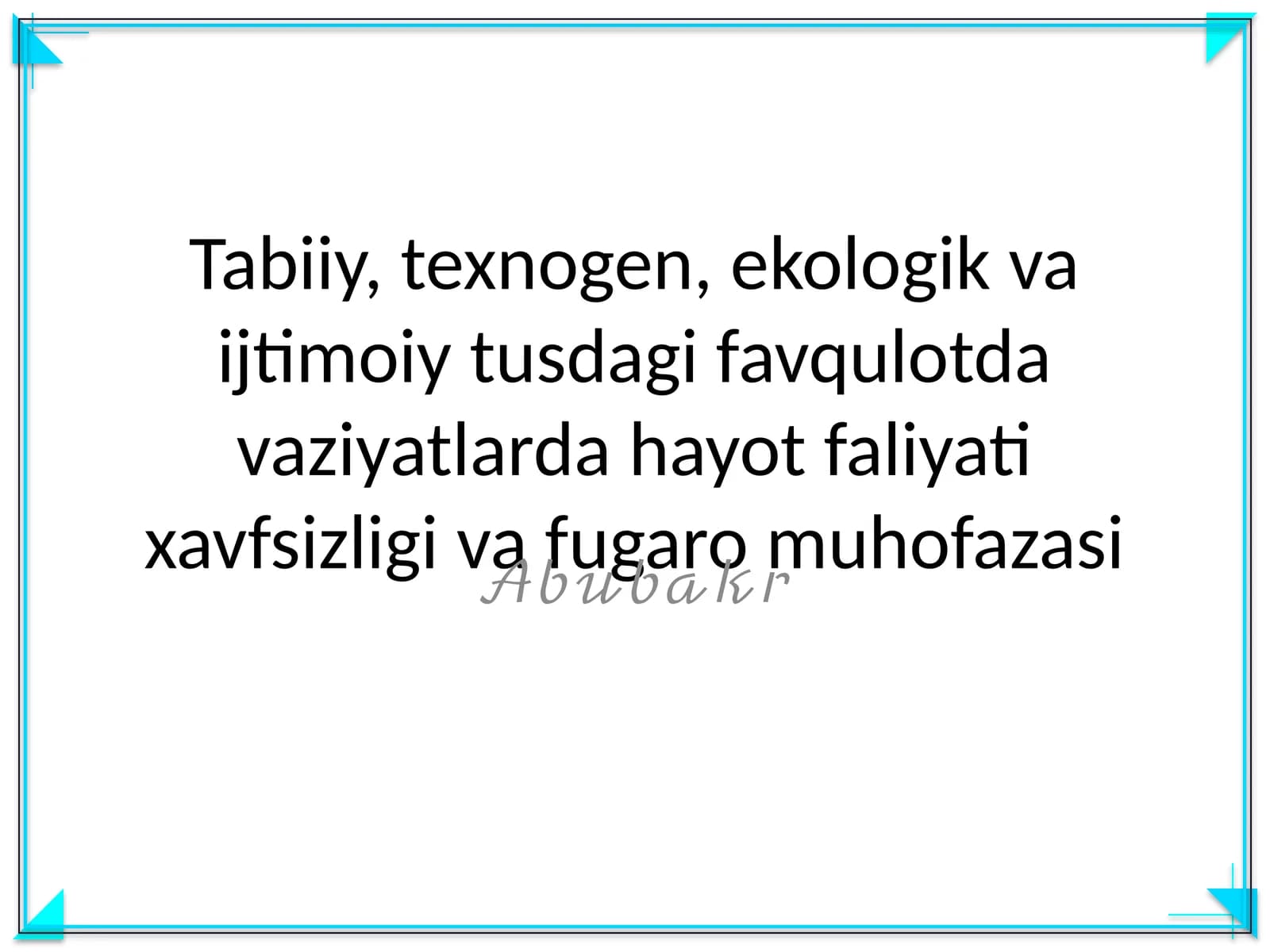 Tabiiy, texnogen, ekologik va ijtimoiy tusdagi favqulotda vaziyatlarda hayot faliyati xavfsizligi va fugaro muhofazasi