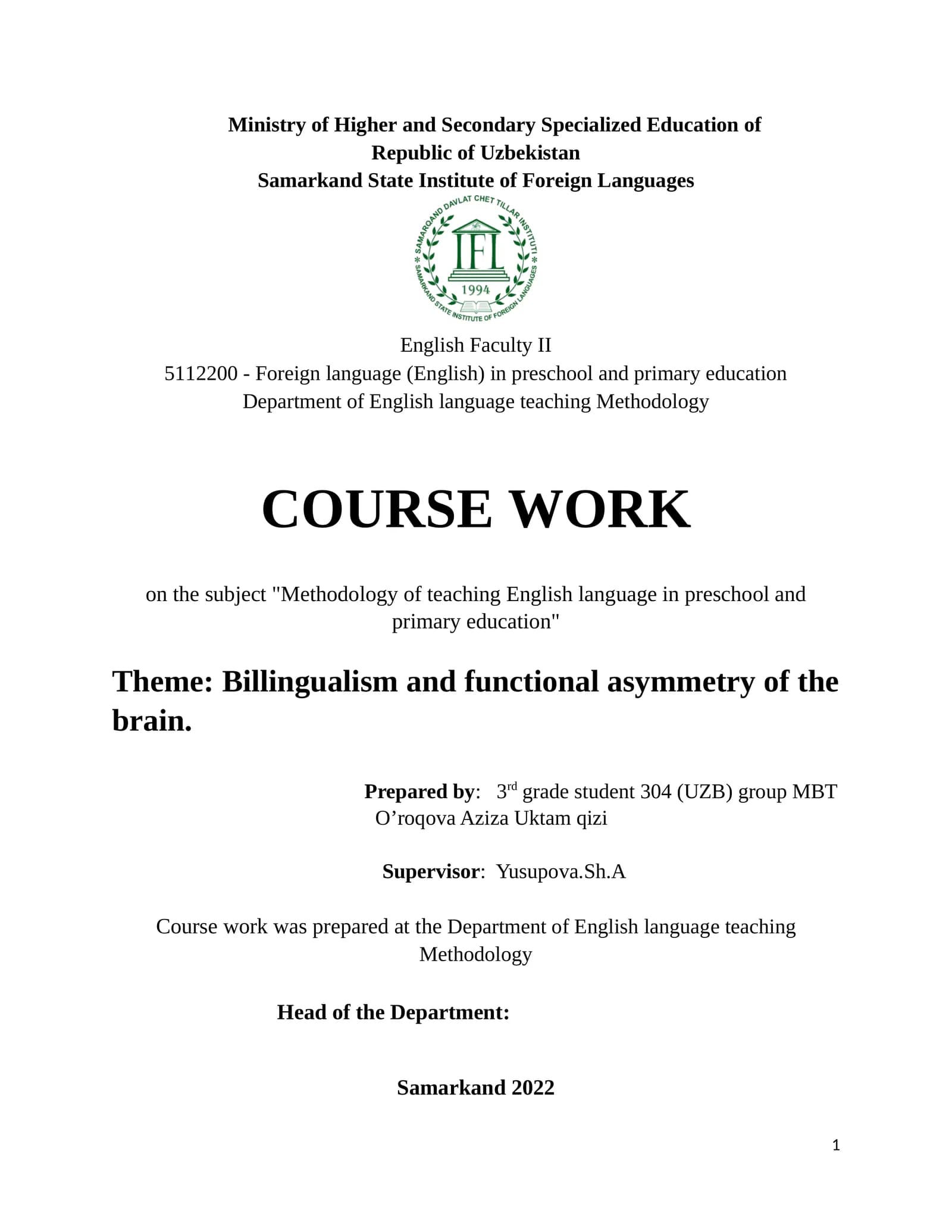 Foreign language (English) in preschool and primary education