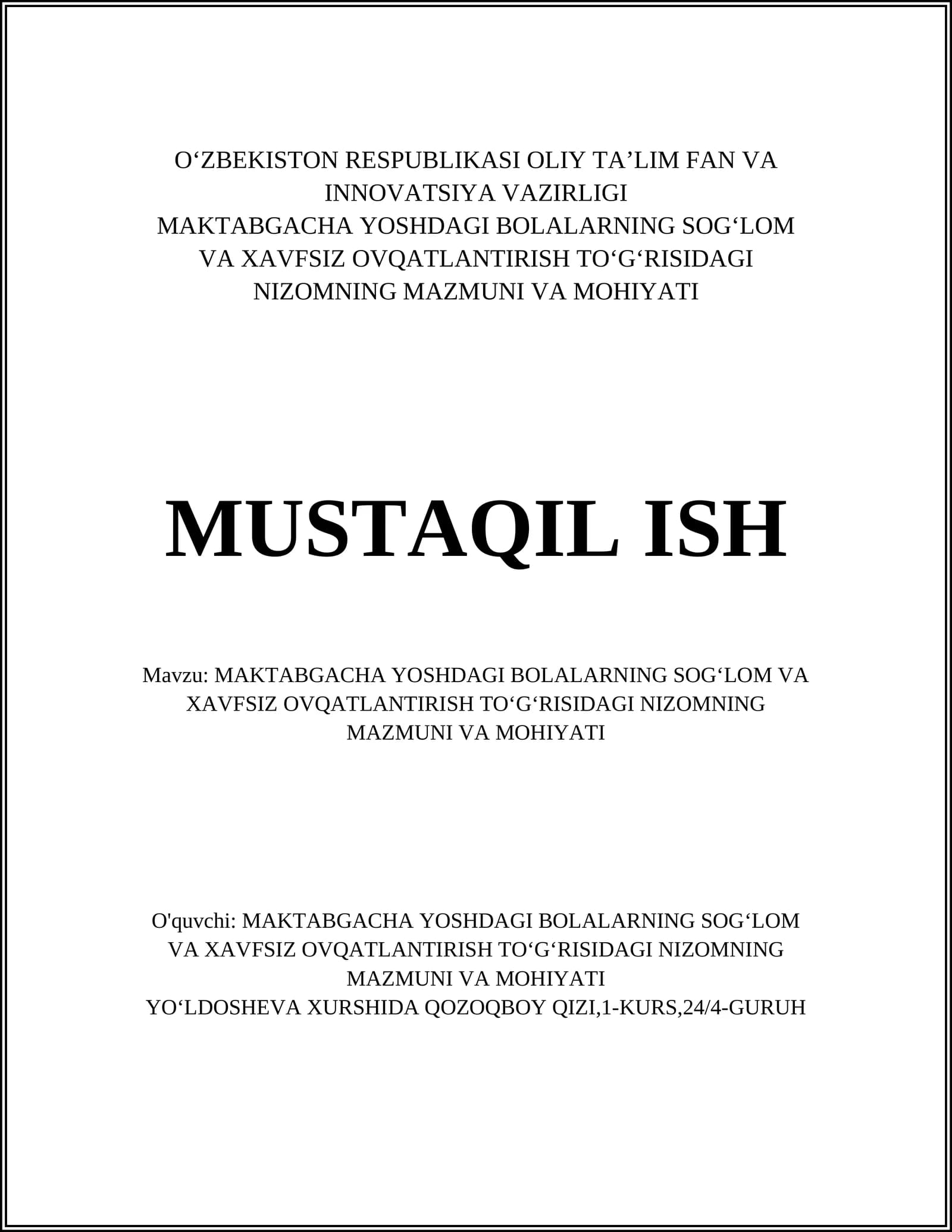 SOGʻLOM OVQATLANISHNING ASOSLARI