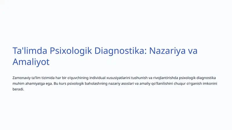 Psixologik Diagnostika: Nazariya va Amaliyot