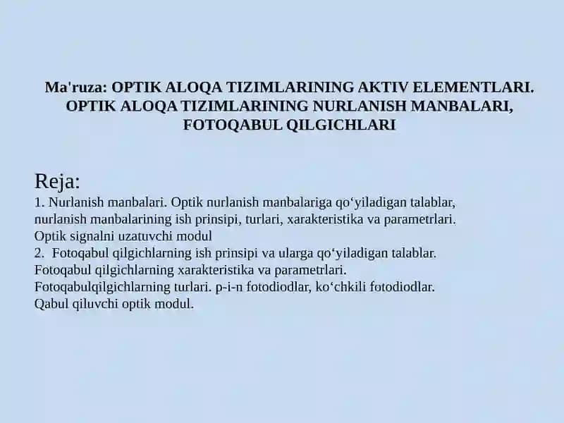 OPTIK ALOQA TIZIMLARI