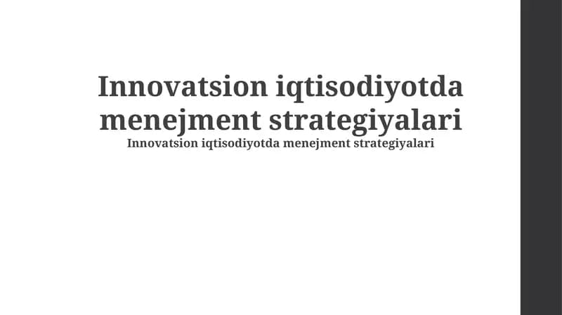 Innovatsion iqtisodiyotda menejment strategiyalari