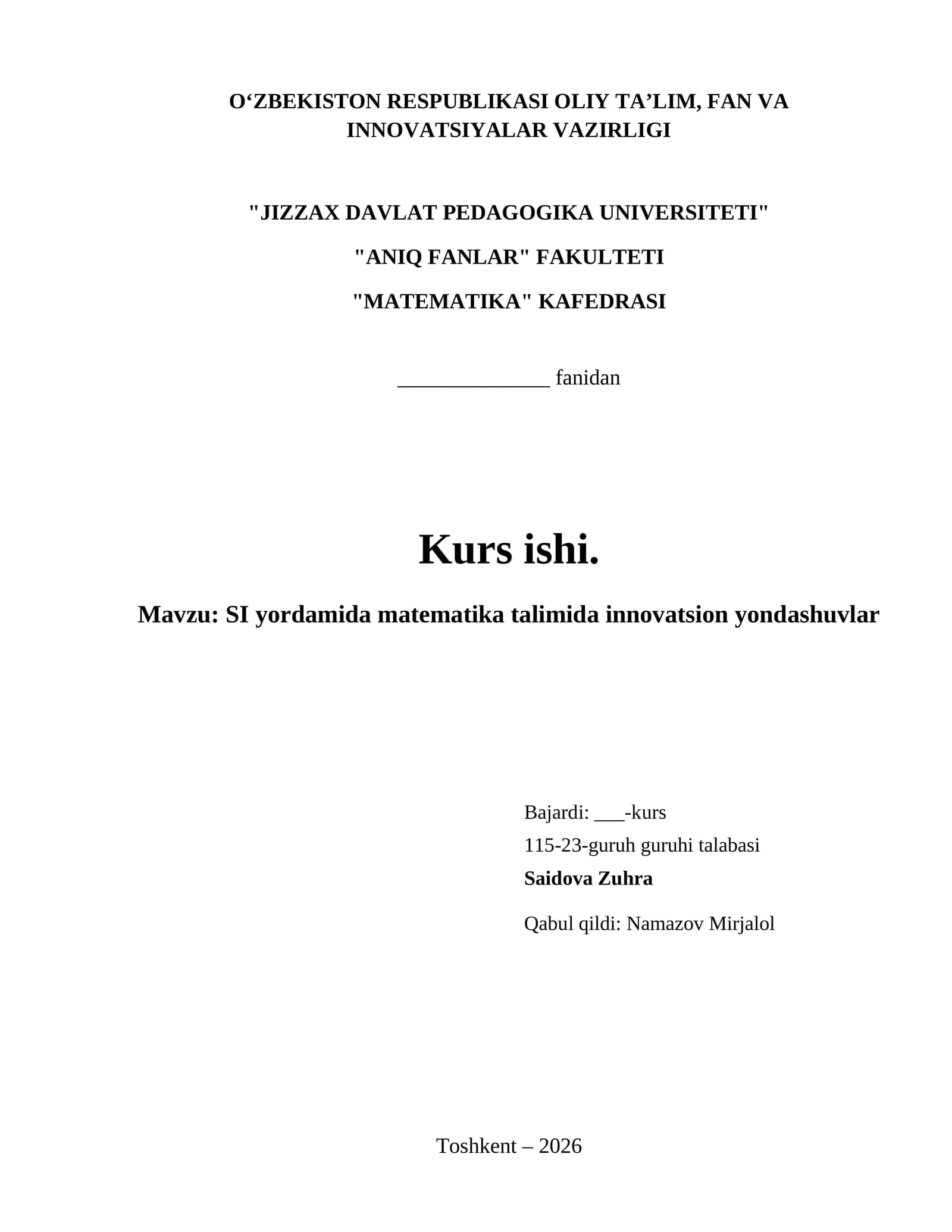 SI yordamida matematika talimida innovatsion yondashuvlar