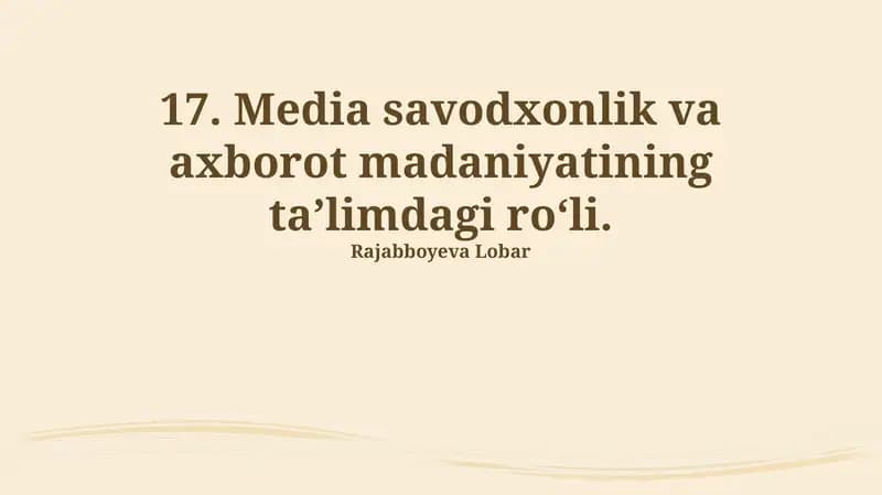 Ommaviy axborot vositalari savodxonligi va axborot madaniyati: Ta'riflar va ahamiyati