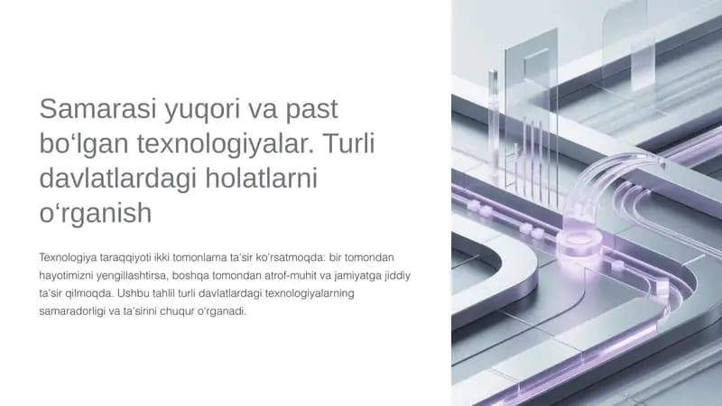Samarasi yuqori va past bo‘lgan texnologiyalar. Turli davlatlardagi holatlarni o‘rganish