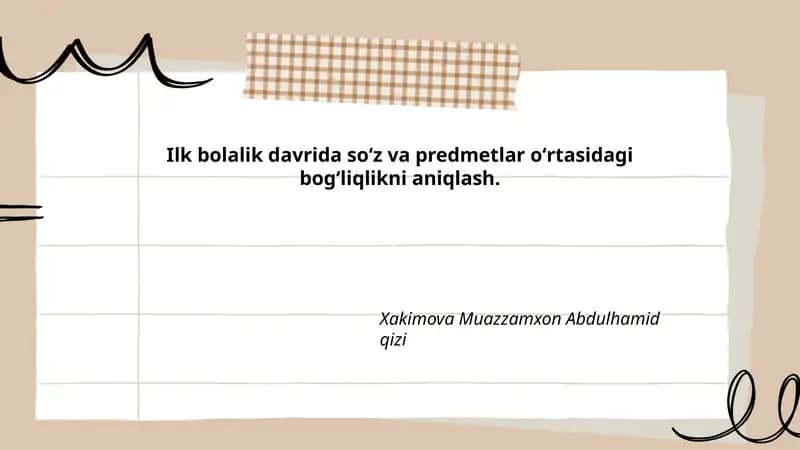 Ilk bolalik davrida soʻz va predmetlar oʻrtasidagi bogʻliqlikni aniqlash