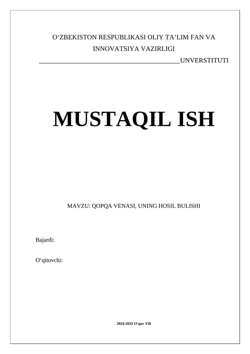 Qopqa venasi, uning hosil bulishi