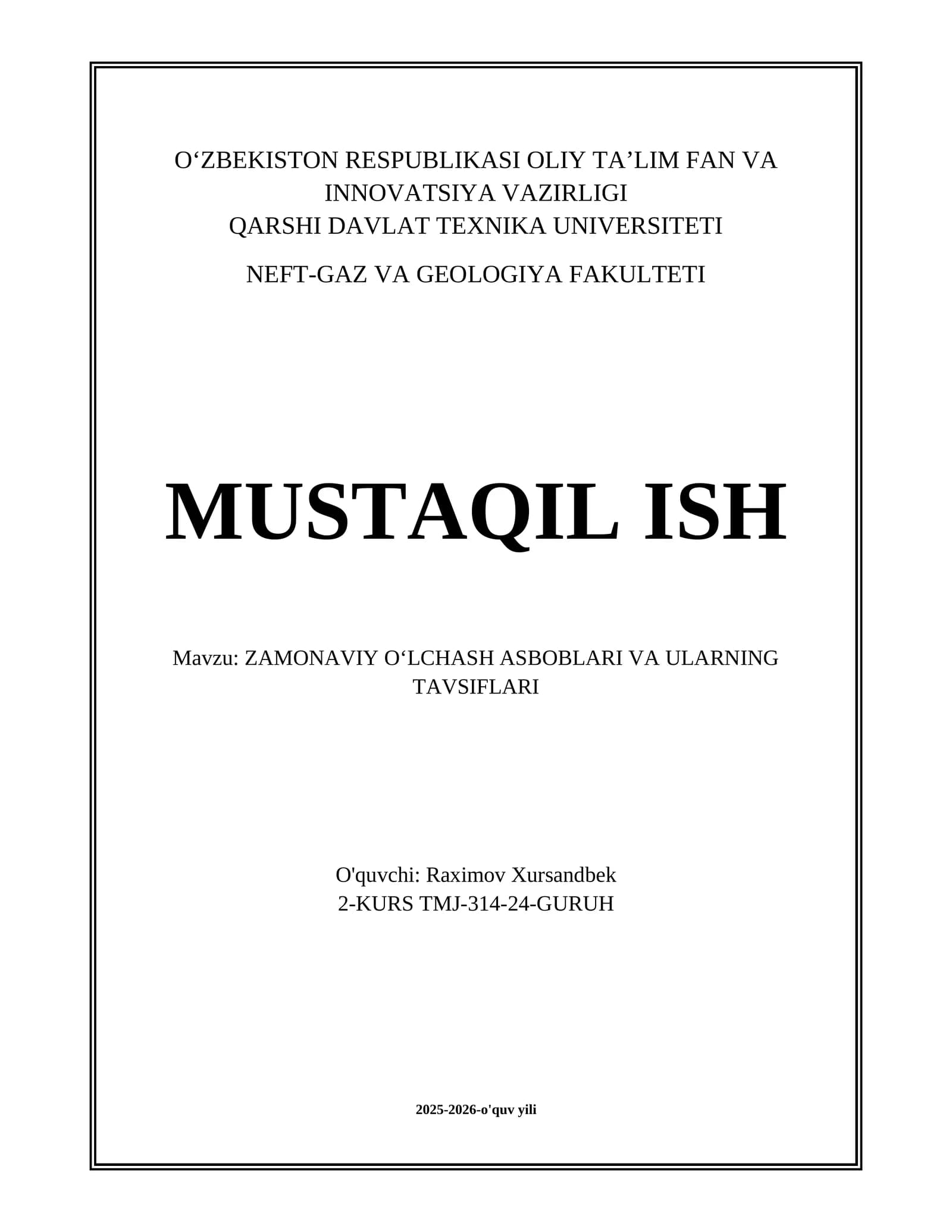 ZAMONAVIY OʻLCHASH ASBOBLARI VA ULARNING TAVSIFLARI