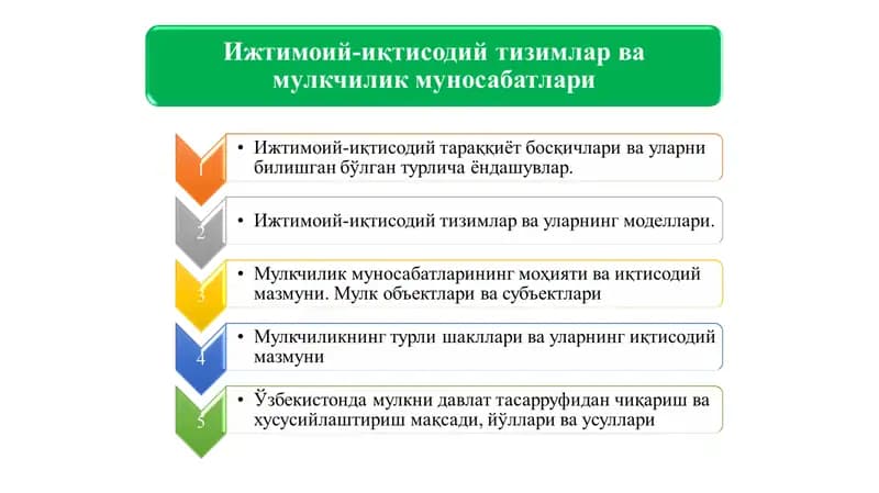 Ижтимоий-иқтисодий тизимлар ва мулкчилик муносабатлари.