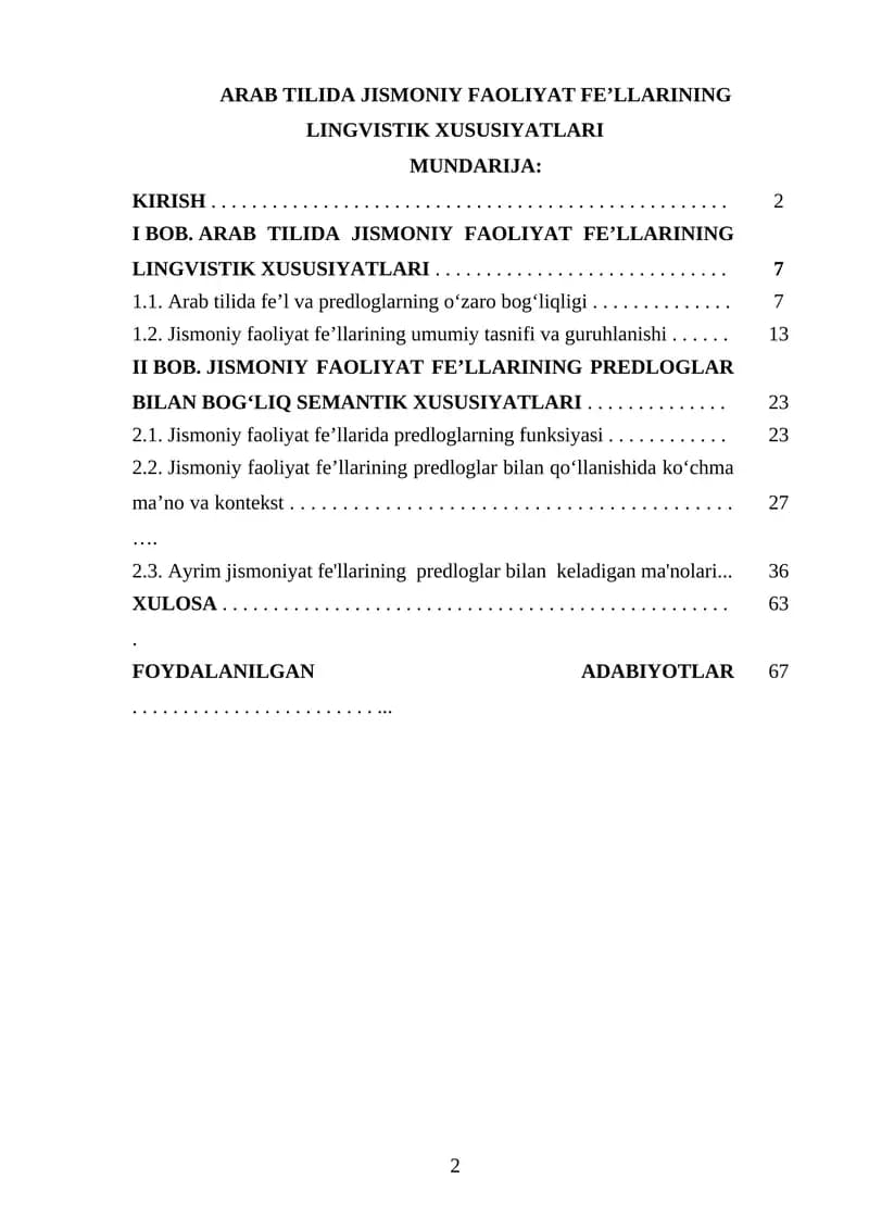 ARAB TILIDA JISMONIY FAOLIYAT FE’LLARINING LINGVISTIK XUSUSIYATLARI
