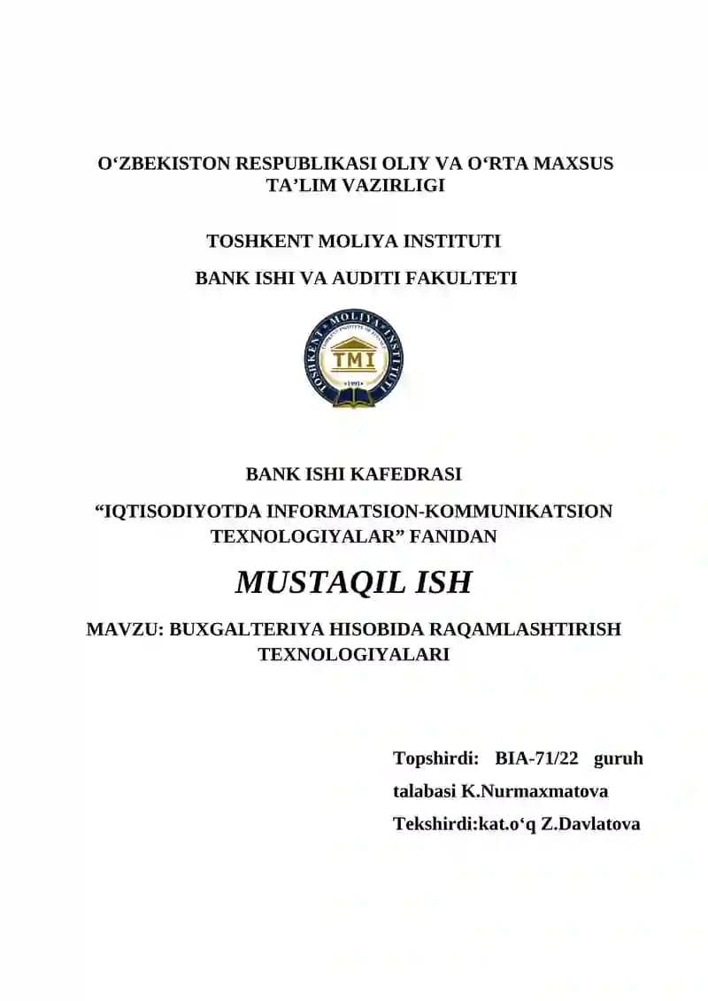 BUXGALTERIYA HISOBIDA RAQAMLASHTIRISH TEXNOLOGIYALARI