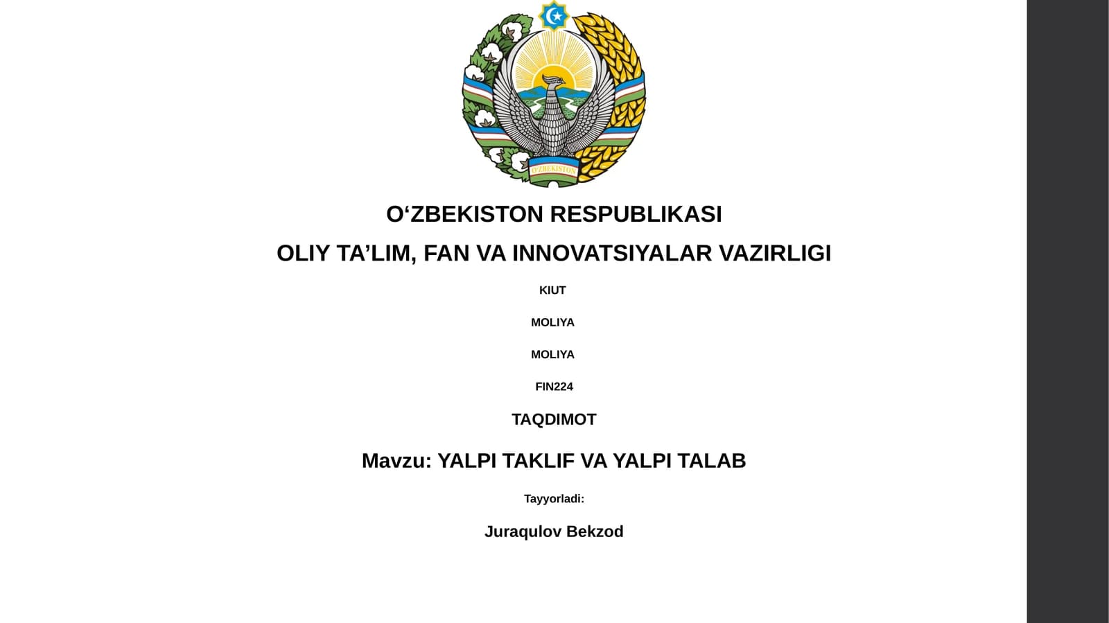 YALPI TAKLIF VA YALPI TALAB