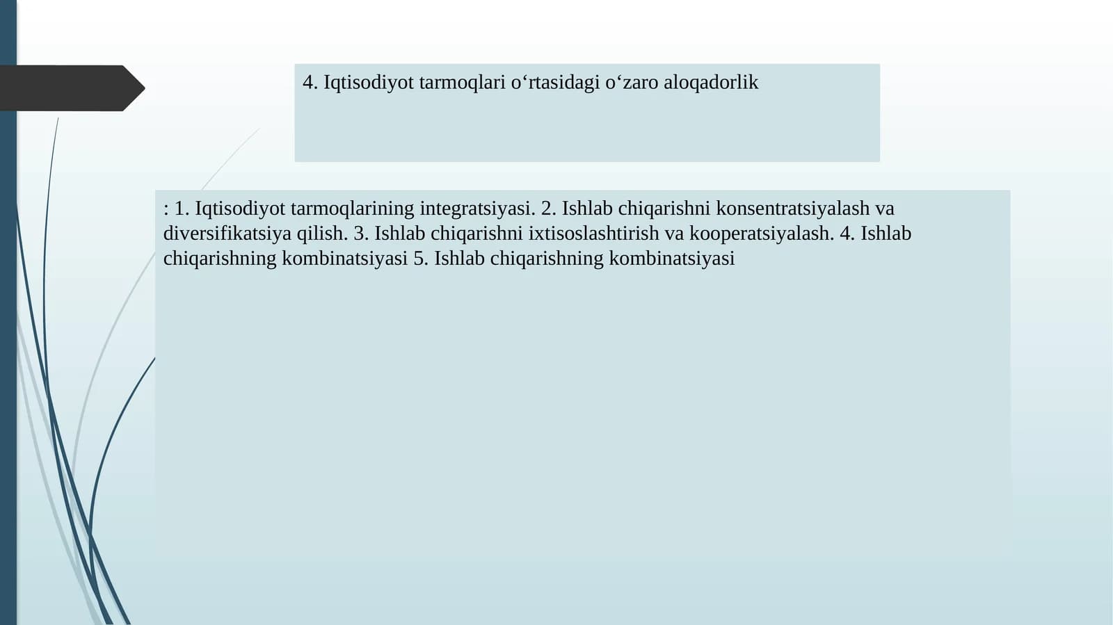 Iqtisodiyot Tarmoqlari O‘rtasidagi O‘zaro Aloqadorlik