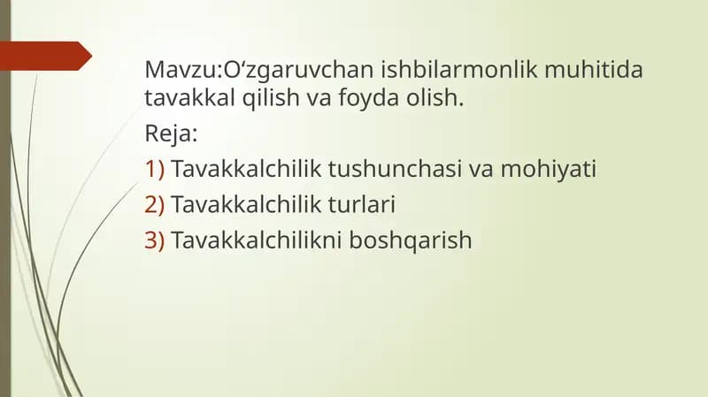 O'zgaruvchan ishbilarmonlik muhitida tavakkal qilish va foyda olish