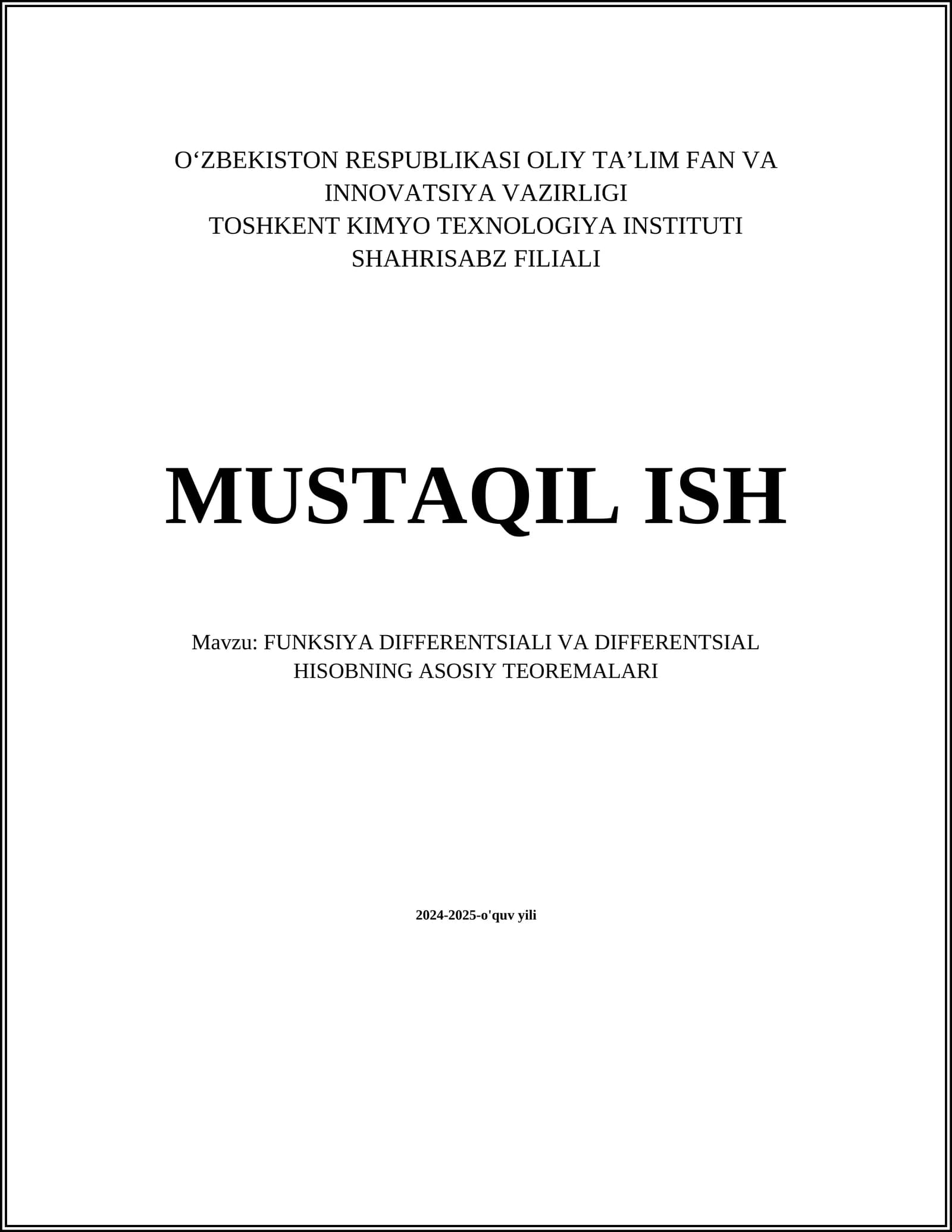 FUNKSIYA DIFFERENTSIALI VA DIFFERENTSIAL HISOBNING ASOSIY TEOREMALARI