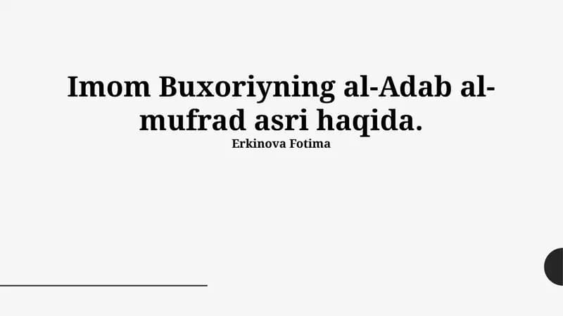 "Imom Buxoriyning al-Adab al-mufrad"