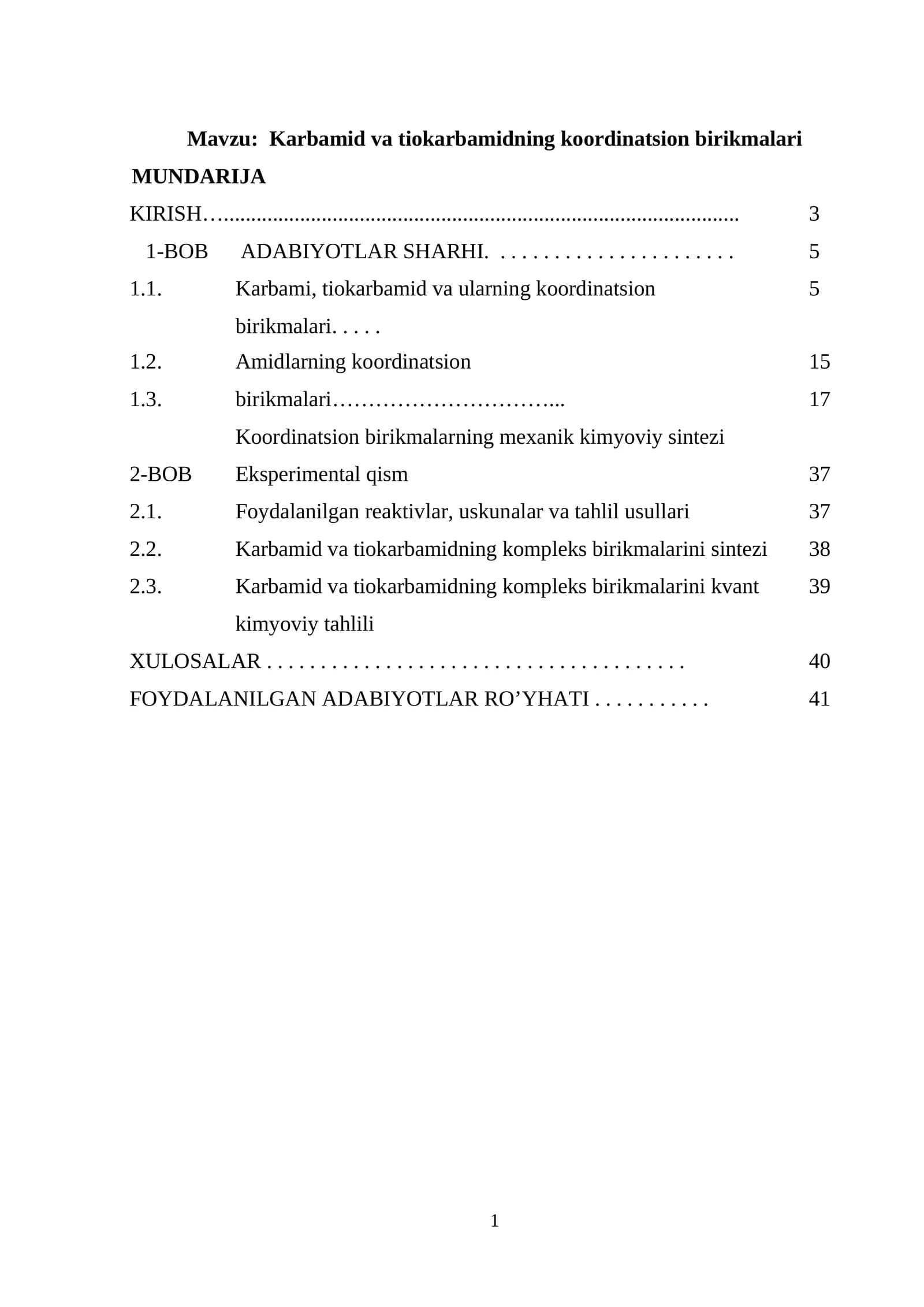 Karbamid va tiokarbamidning koordinatsion birikmalari